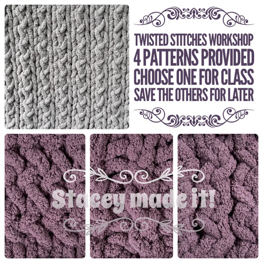 New! Chunky Yarn Finger knitting twisted stitches patterns workshop 09/24 2pm