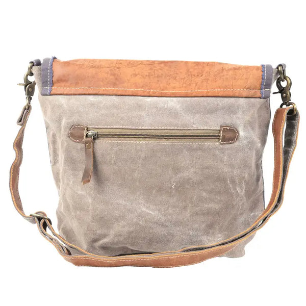 Vintage 1986 Canvas Shoulder Bag With Leather Trim And Flap