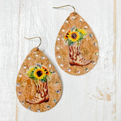 Sunflower Boot Cork Earrings