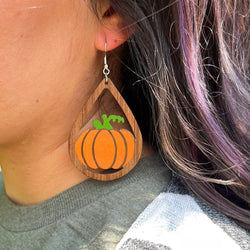 Pumpkin Teardrop Wooden Earrings