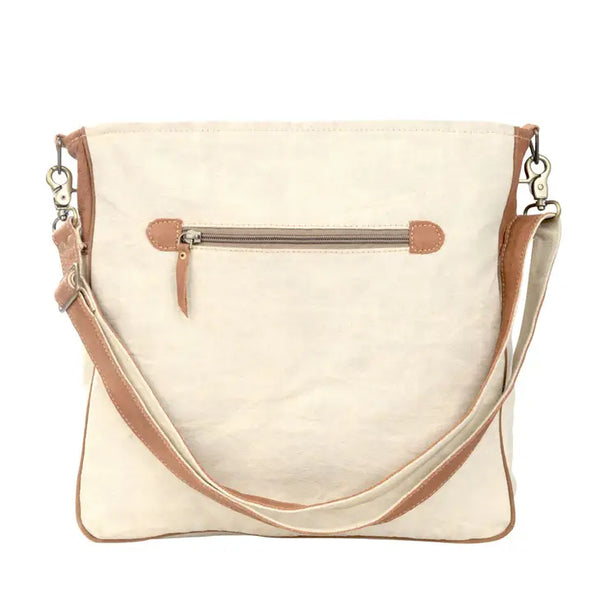 Cream Shoulder Bag With Cowhide Trim And Flowers