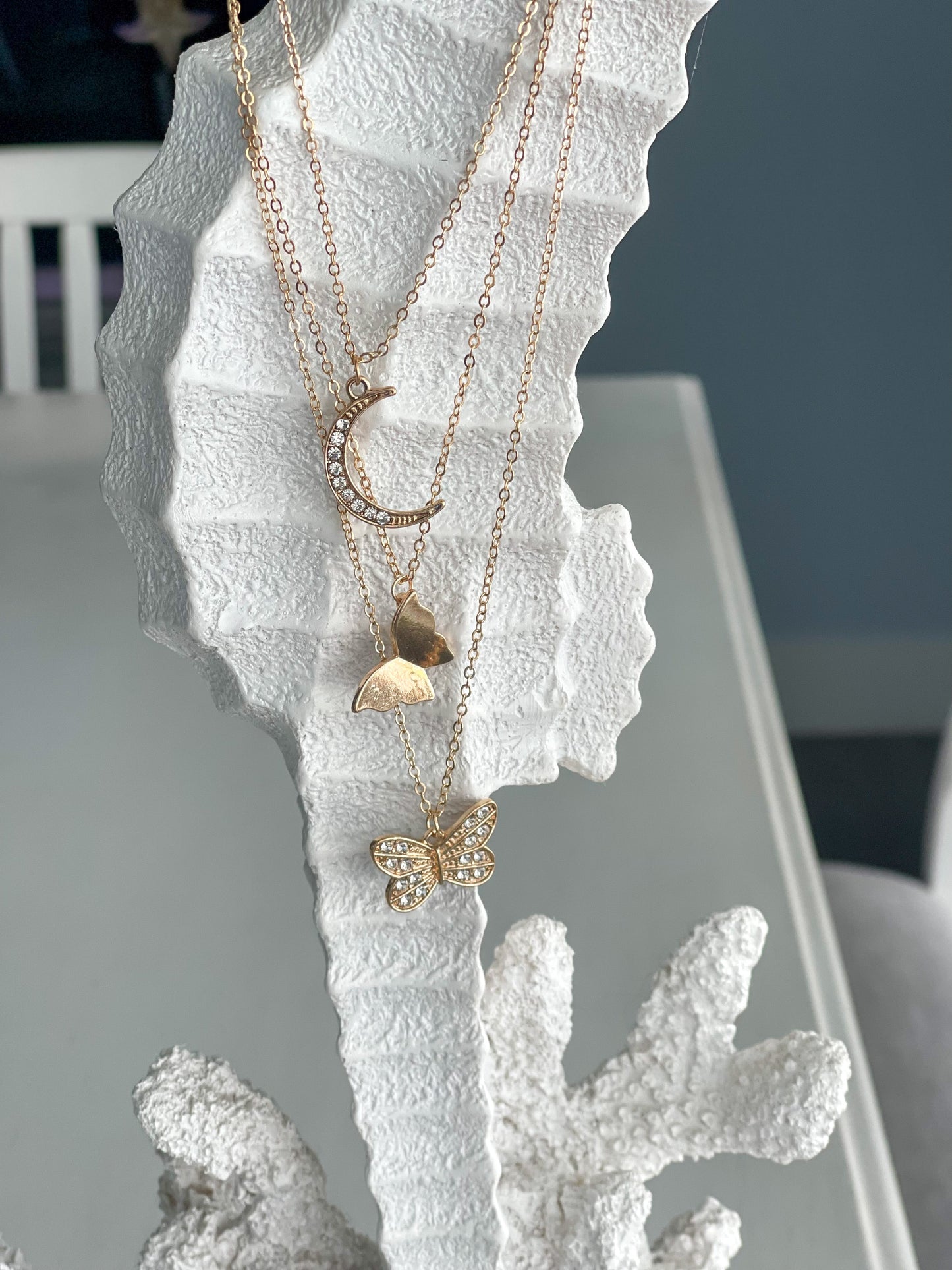 "Butterfly In The Sky" Layered Necklace Gold