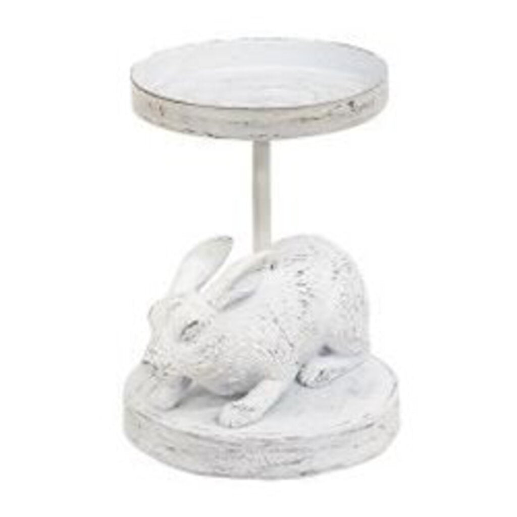 White Bunny Metal Pillar Candle Holder (4.75")