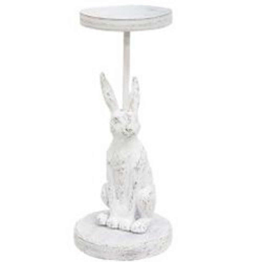 White Bunny Metal Pillar Candle Holder (8.25")
