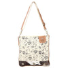 Cream Shoulder Bag With Cowhide Trim And Flowers